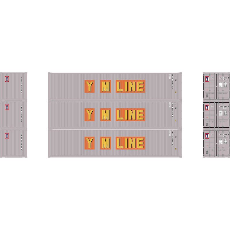 Athearn HO 40' Corrugated Low Container, Yang Ming/Old (3) - ATH27052