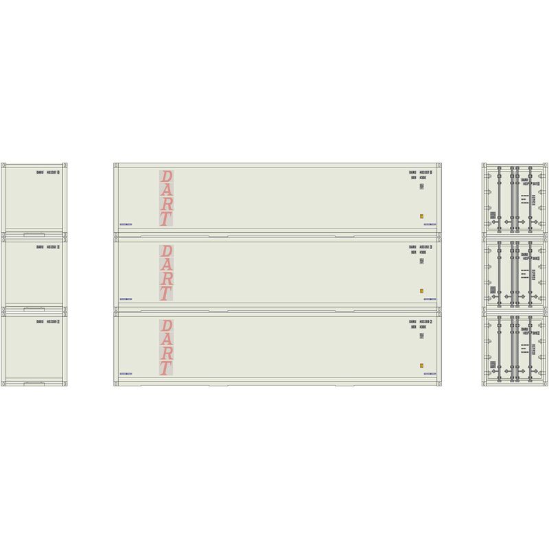 Athearn HO RTR 40' Smooth Side Container, DART (3) - ATH27164