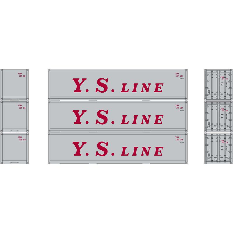 Athearn HO RTR 40' Smooth Side Container, YS Line (3) - ATH27165