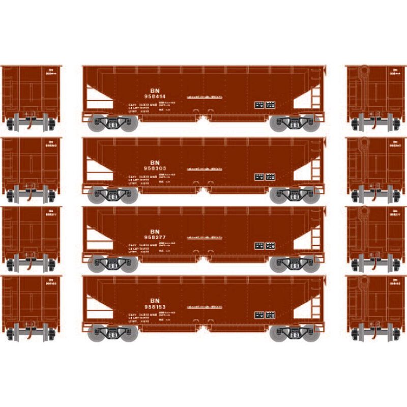 Athearn HO RTR 40' Offset Ballast Hopper w/Load, BN #2 (4) - ATH7084