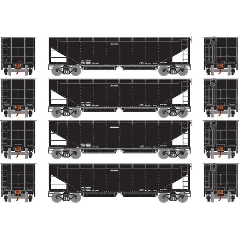 Athearn HO RTR 40' Offset Hopper w/Load,Data/Black No# (4) - ATH7091