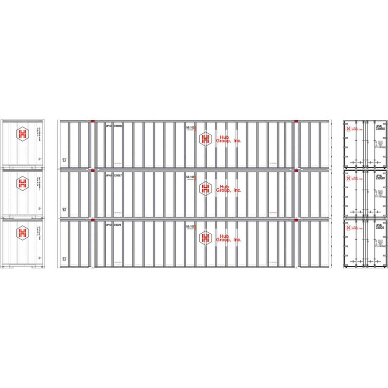 Athearn HO RTR 53' Stoughton Container, HUB/White (3) - ATH72773