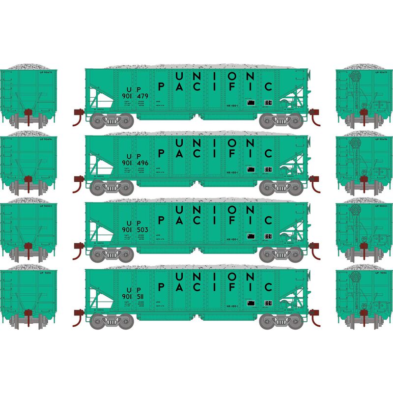 HO 40' Ribbed 3-Bay Ballast Hopper, UP #1 (4)