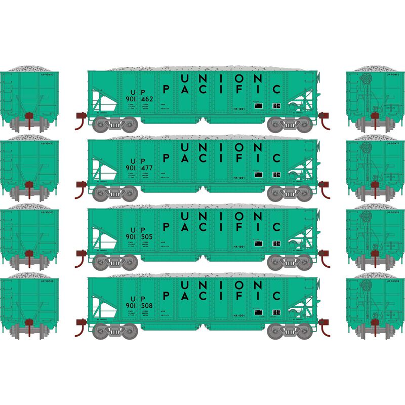 HO 40' Ribbed 3-Bay Ballast Hopper, UP #2 (4)