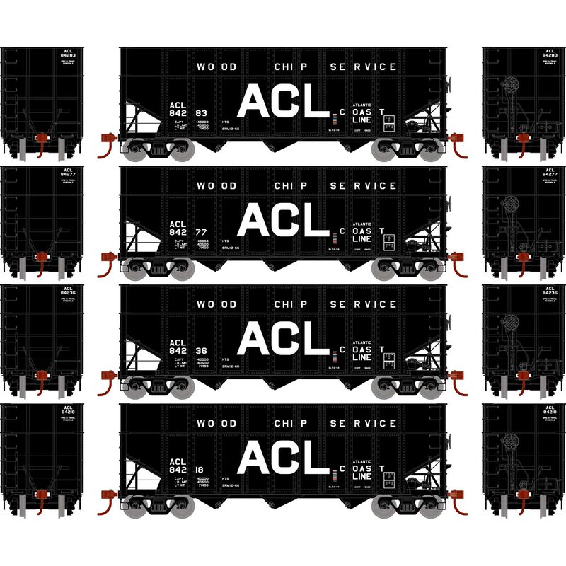 Athearn HO RTR 40' Wood Chip Hopper w/Load, ACL #2 (4) - ATH76566