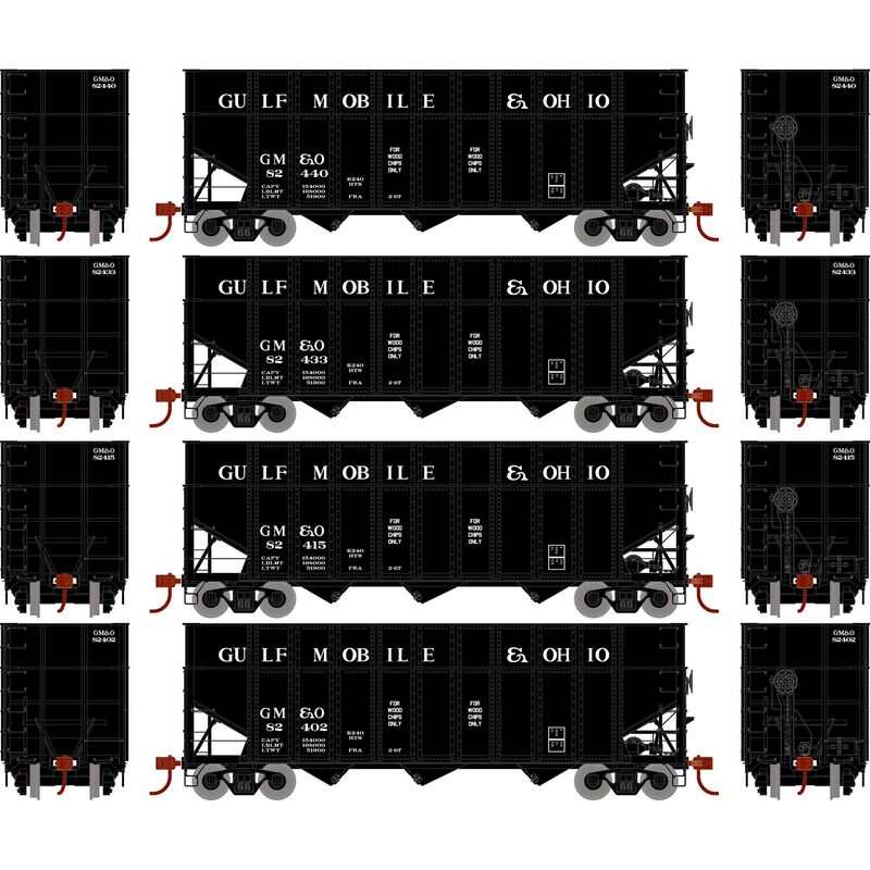Athearn HO RTR 40' Wood Chip Hopper w/Load, GM&O #1 (4) - ATH76568