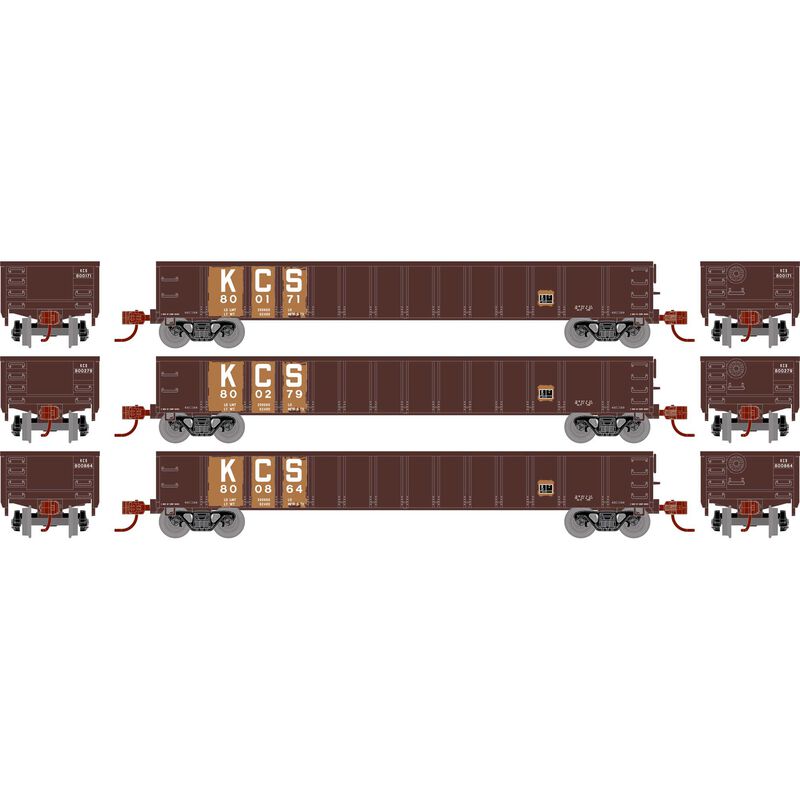 Athearn HO RTR 52' Mill Gondola, KCS (3) - ATH8383