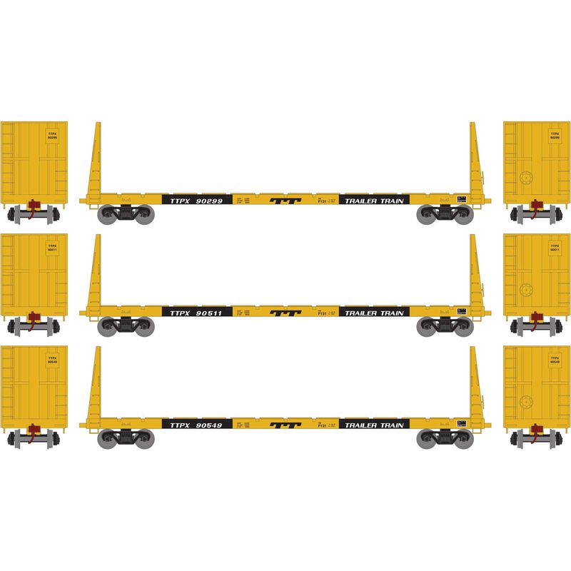 Athearn HO RTR 60' Bulkhead Flat, TT/Early (3) - ATH90556