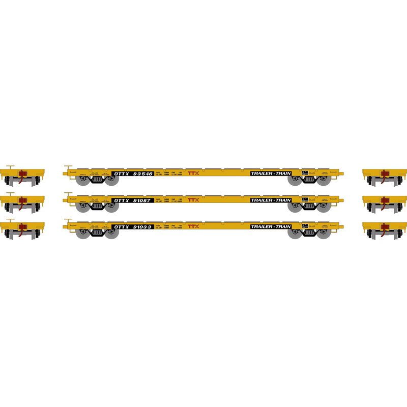 Athearn HO RTR 60' Flat Car, OTTX/Red Logo (3) - ATH97065