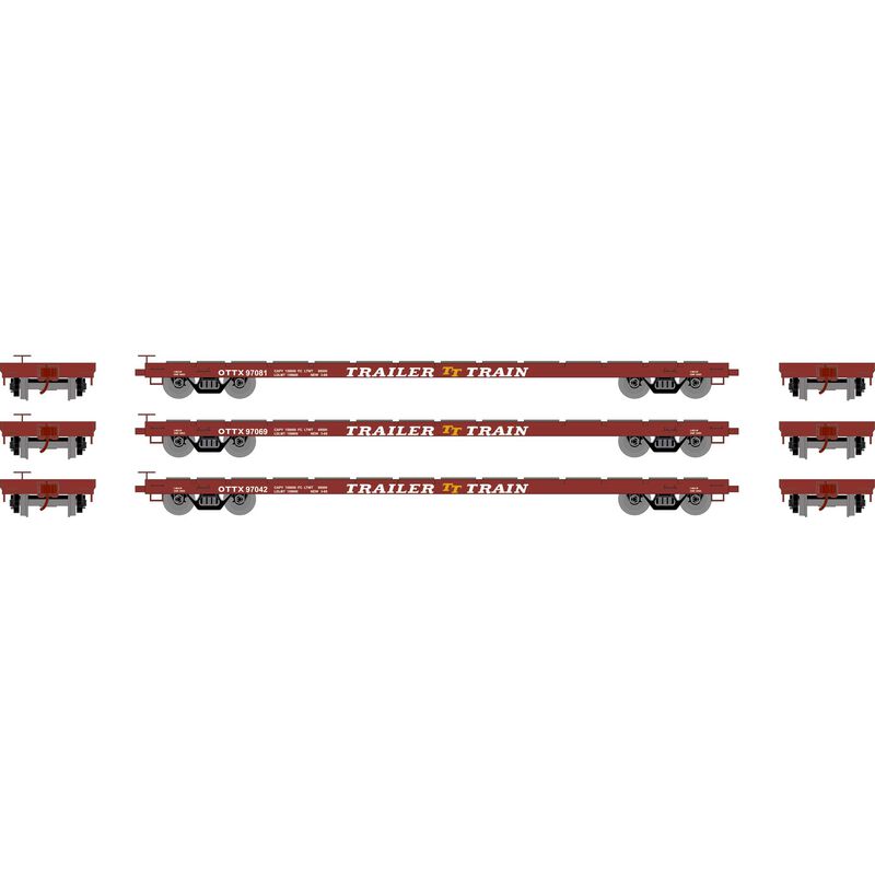 Athearn HO RTR 60' Flat Car, OTTX/Brown Logo (3) - ATH97071