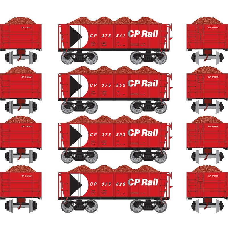 Athearn HO RTR 26' Ore Car Low Side w/Load, CPR/Red #2 (4) - ATH97949