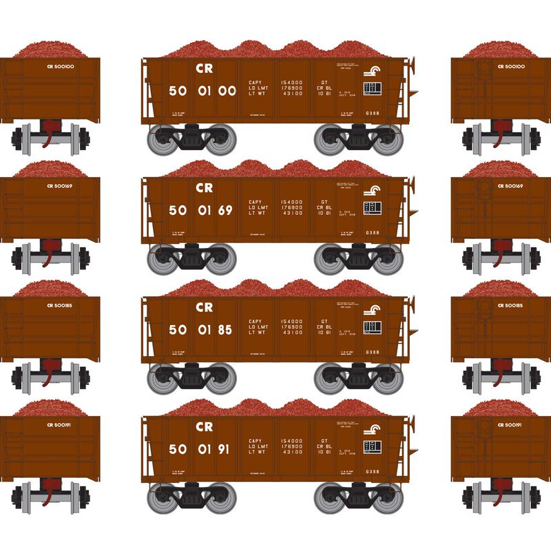 Athearn HO RTR 26' Ore Car Low Side w/Load, CR #2 (4) - ATH97953