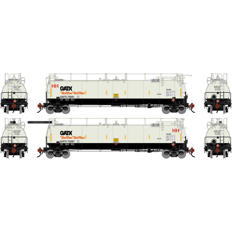 Athearn Genesis HO TankTrain A/B, GATX White/Black #75551/75567 (2)