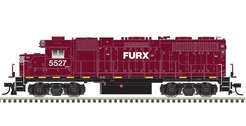 Atlas HO EMD GP38 Low Nose w/Ditch Lights - Standard DC - Master(R) Silver -- FURX #5525 (maroon, black)