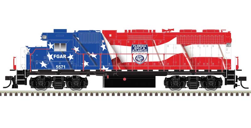 Atlas HO EMD GP38 Low Nose w/Ditch Lights - Standard DC - Master(R) Silver -- Florida, Gulf & Atlantic Railroad #5571 (red, white, blue)