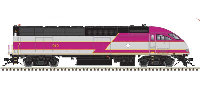 Atlas HO Motive Power Industries MP36PH-3C - Standard DC -- MBTA Boston #010 (purple, gray, black, yellow)