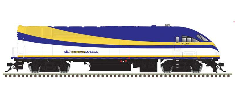 Atlas HO Motive Power Industries MP36PH-3C - ESU LokSound & DCC - Master(R) Gold -- West Coast Express #906 (blue, yellow, white)