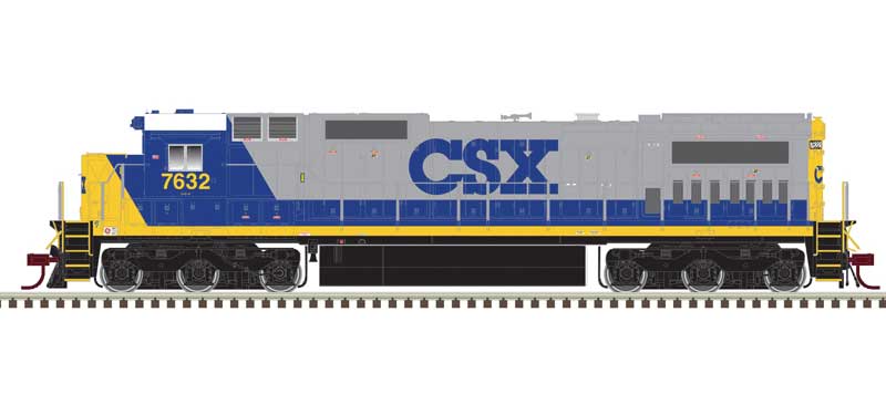 Atlas HO GE DASH 8-40C w/Front Ditch Lights - Standard DC -- CSX #7636 (YN2, gray, blue, yellow, white Roof)