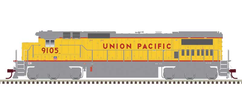 Atlas HO GE DASH 8-40C w/Front Ditch Lights - Standard DC -- Union Pacific #9144 (yellow, gray, red Frame Stripe)