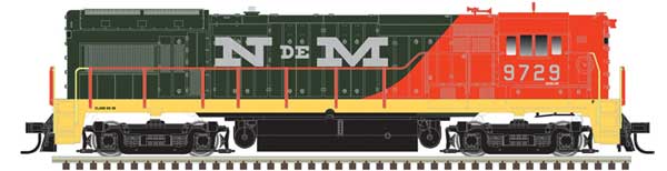 Atlas HO GE U30B High Nose - Standard DC - Master(R) Silver -- Nacionales de Mexico #9729 (green, orange, black)