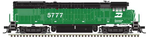 Atlas HO GE U30B Low Nose Phase II No Nose Headlight - LokSound & DCC - Master(R) Gold -- Burlington Northern #5777 (Cascade Green, black)