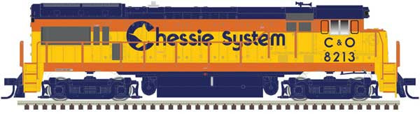 Atlas HO GE U30B Low Nose Phase II No Nose Headlight - LokSound & DCC - Master(R) Gold -- Chessie System C&O #8216 (yellow, blue, vermillion)