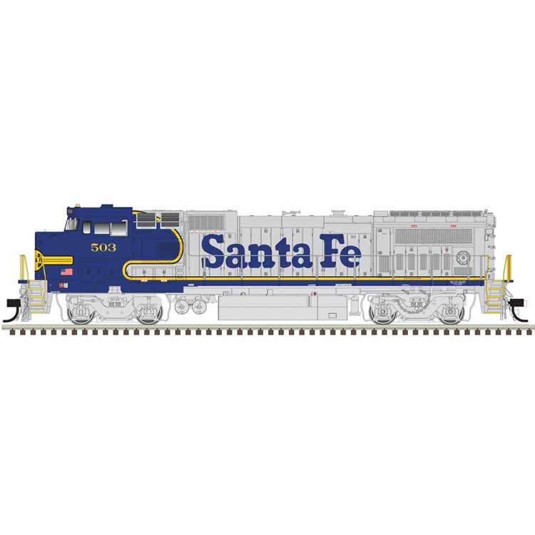 Atlas HO GE Dash 8-40BW - Standard DC - Master(R) Silver -- Santa Fe #503 (Fantasy Bluebonnet, silver, blue, yellow)