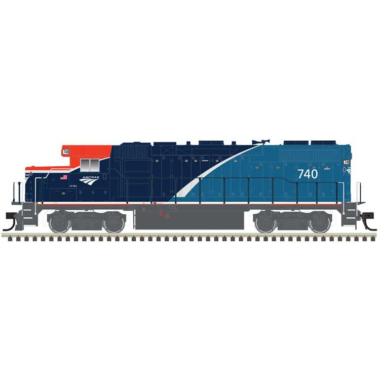 Atlas HO EMD GP38-2 - Sound & DCC - Gold -- Amtrak (AMT) #740 (Phase VII, blue, red, white)