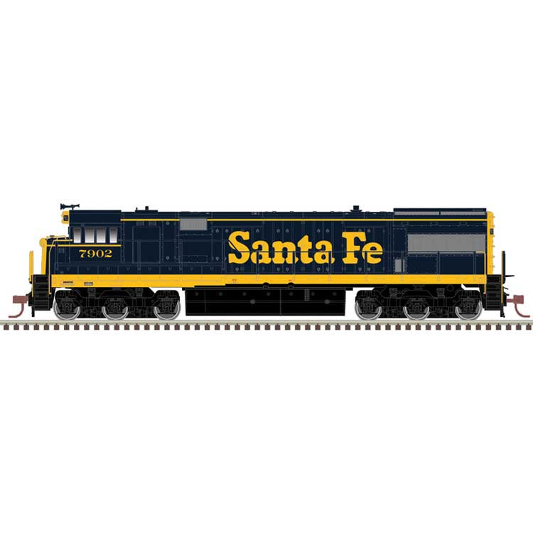 Atlas GE U28CG - Standard DC - Master(R) Silver -- Santa Fe #7902 (Bookends Scheme, blue, yellow)