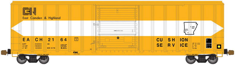 FMC 5347 Single-Door Boxcar - Ready to Run -- East Camden & Highland 2164 (yellow, white)