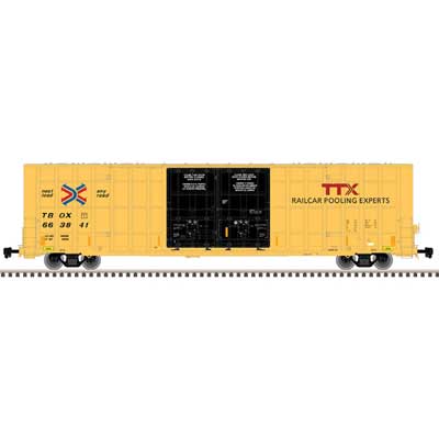 Atlas Gunderson 7550 Double Plug-Door Boxcar - Ready to Run - Master(R) -- TTX TBOX 664059 (yellow, black, red TTX and Next Load, Any Road Logos) - ATL20005915