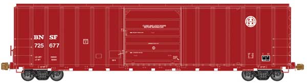 FMC 5077 Single-Door Boxcar - Ready to Run -- Burlington Northern Santa Fe 725677 (Boxcar Red, white)