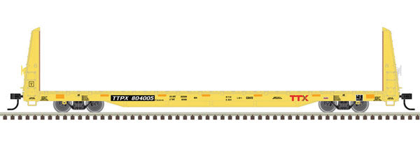 Atlas 62' Bulkhead Flatcar - Ready to Run -- TTX 804108 (yellow, black, red Forward Thinking Logo) - ATL20006450