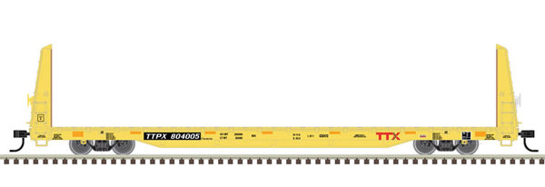 Atlas 62' Bulkhead Flatcar - Ready to Run -- TTX 804739 (yellow, black, red Forward Thinking Logo) - ATL20006452