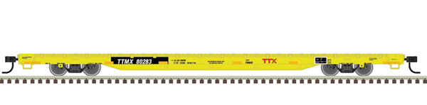Atlas 68' Flatcar - Ready to Run -- TTX 80283 (yellow, black, red Forward Thinking Logo) - ATL20006472