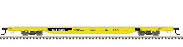 Atlas 68' Flatcar - Ready to Run -- TTX 80627 (yellow, black, red Forward Thinking Logo) - ATL20006473