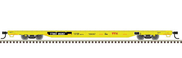 Atlas 68' Flatcar - Ready to Run -- TTX 80643 (yellow, black, red Forward Thinking Logo) - ATL20006474