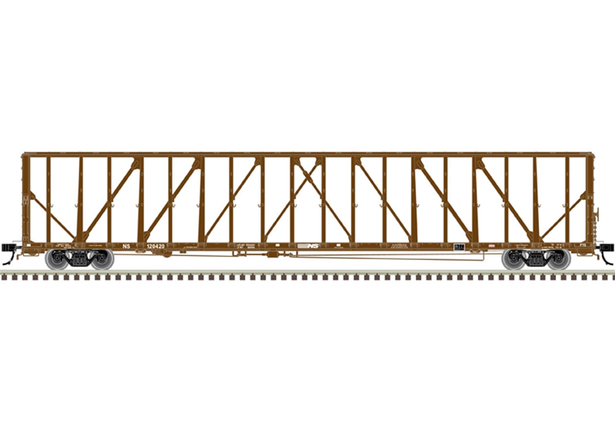 Atlas 73' Center-Partition (Centerbeam) Flatcar - Ready to Run - Master(R) -- Norfolk Southern 120391 (Boxcar Red, white) - ATL20006479