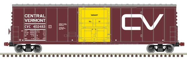 Atlas HO NSC 50' Newsprint Plug-Door Boxcar - Ready to Run -- Central Vermont 402483 (Boxcar Red, yellow Door)