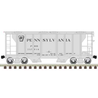 PS-2 2-Bay Covered Hopper - Ready to Run -- Pennsylvania Railroad 257918 (gray, black, Shadow Keystone)