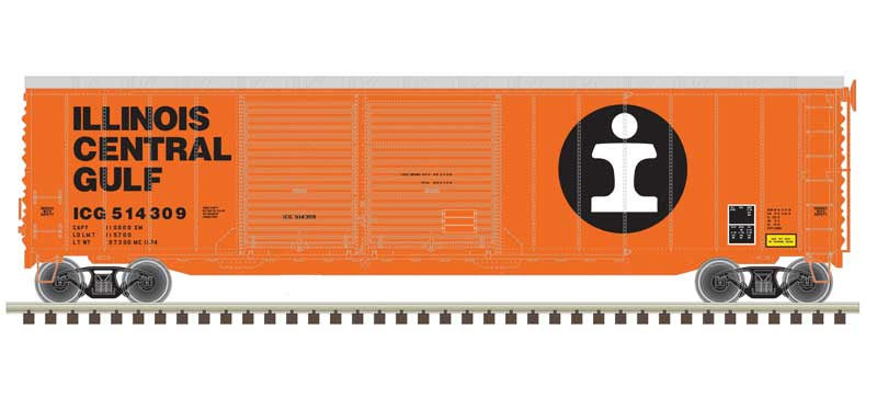 Atlas HO Postwar 50' Double-Door Boxcar - Ready to Run - Master(R) -- Illinois Central Gulf 514309 (orange, white, black)