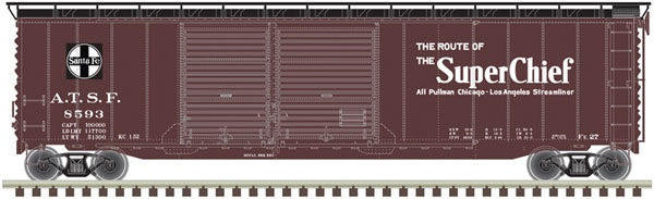 Atlas HO Postwar 50' Double-Door Boxcar - Ready to Run - Master(R) -- Santa Fe 15136 (Boxcar Red, black, white, Super Chief)