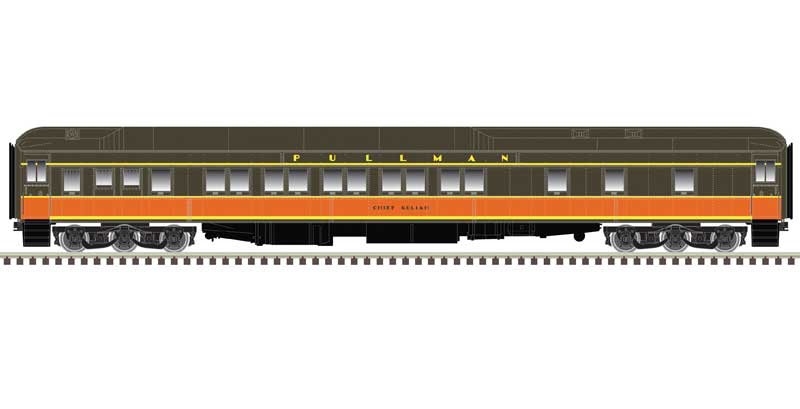 Atlas HO Pullman Heavyweight Plan 3973 10-1-1 Sleeper - Ready to Run -- Illinois Central Chief Goliah (brown, orange)