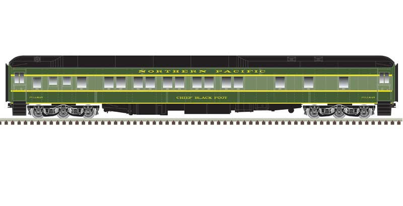 Atlas HO Pullman Heavyweight Plan 3973 10-1-1 Sleeper - Ready to Run -- Northern Pacific Chief Red Cloud (Early Two-Tone Green, black)