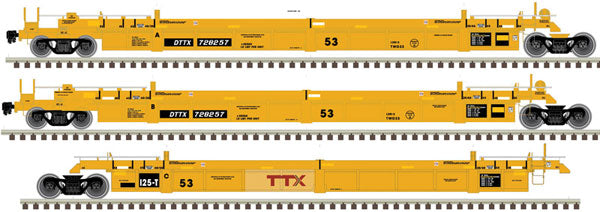 Atlas HO Thrall 53' 3-Unit Articulated Well Car - Ready to Run - Master(R) -- TTX 728723 (yellow, black, Large red Logo)