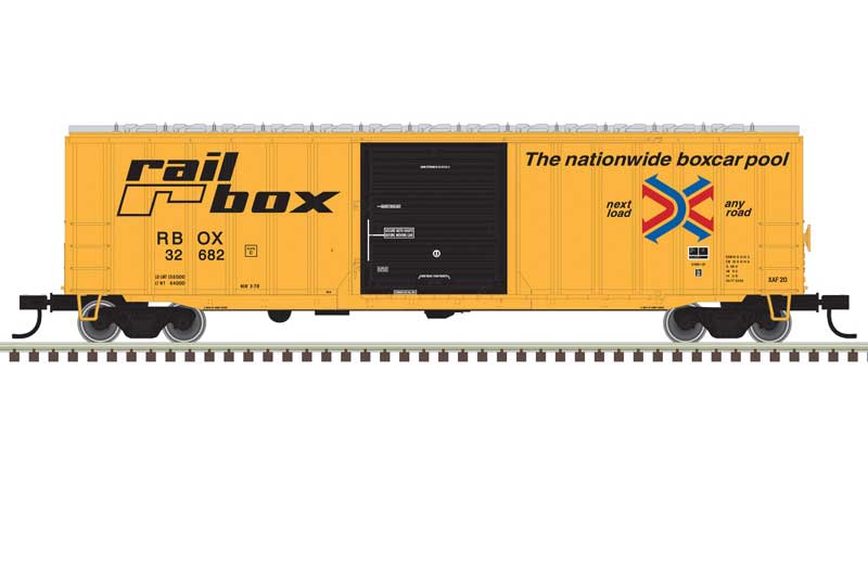 ACF(R) 50'6" Boxcar - Ready to Run -- Railbox 32745 (yellow, black, Large Logo)