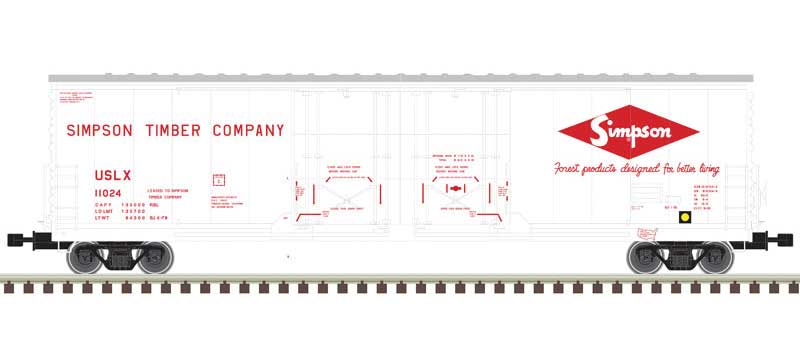 Atlas Evans 53' Double Plug-Door Boxcar - Master(R) -- Simpson Timber Company 10401 (white, red) - ATL20006784