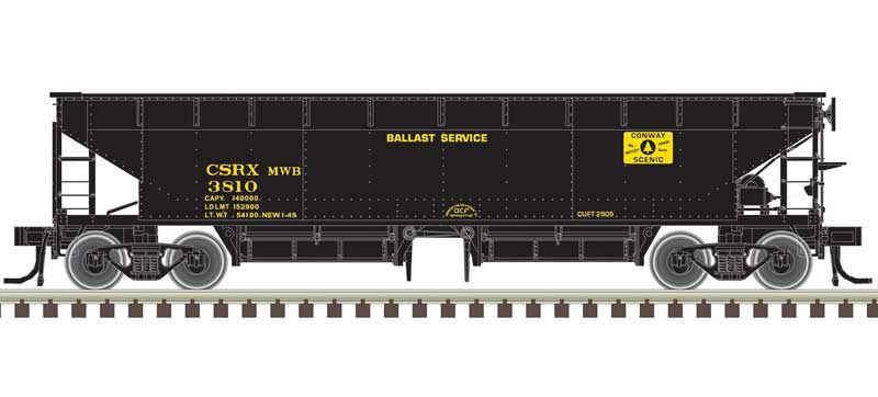 Atlas HO 70-Ton Hart Ballast Car - Ready to Run - Master(R) -- Conway Scenic Railway 3810 (black, yellow)