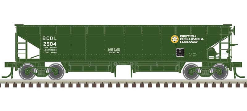 Atlas HO 70-Ton Hart Ballast Car - Ready to Run - Master(R) -- British Columbia Railway 2504 (green, white)