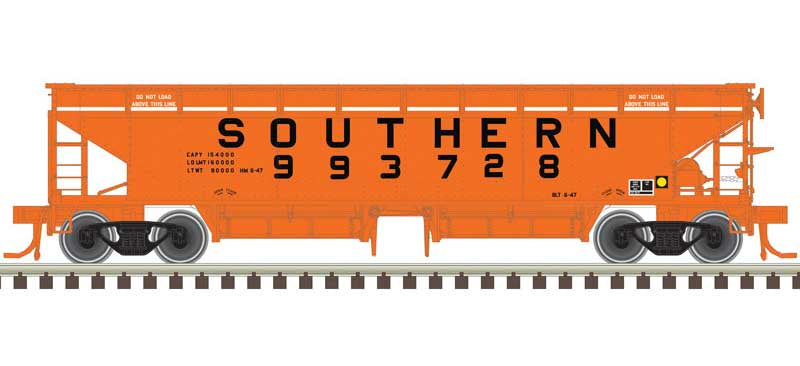 Atlas HO 70-Ton Hart Ballast Car 3-Pack - Ready to Run - Master(R) -- Southern Railway 993727, 993790, 993809 (orange, black)
